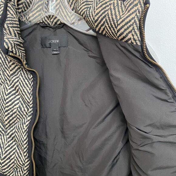 J. Crew Herringbone Down Feathers Vest Women Size XS Quilted Black Cream Preppy - Picture 11 of 14
